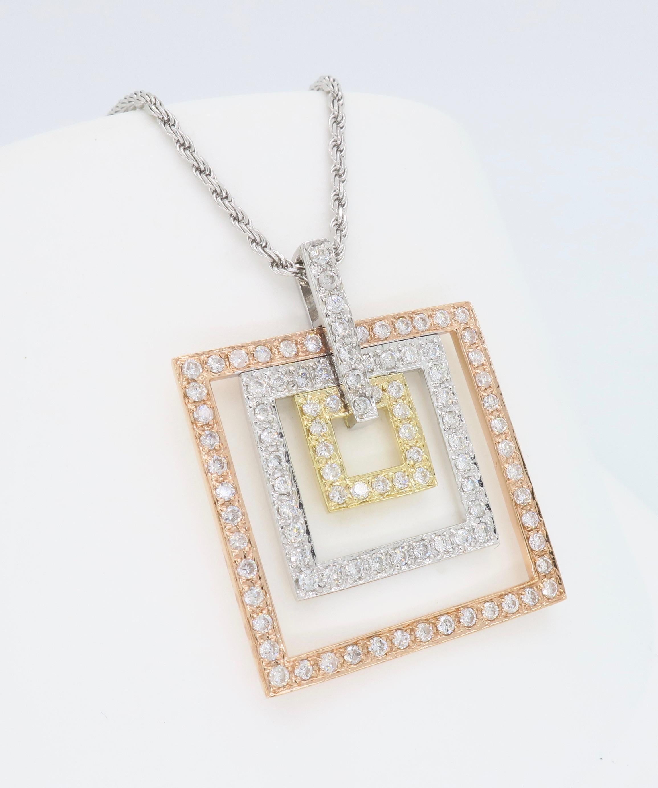 Tri-Colored Diamond Pendant Necklace 1