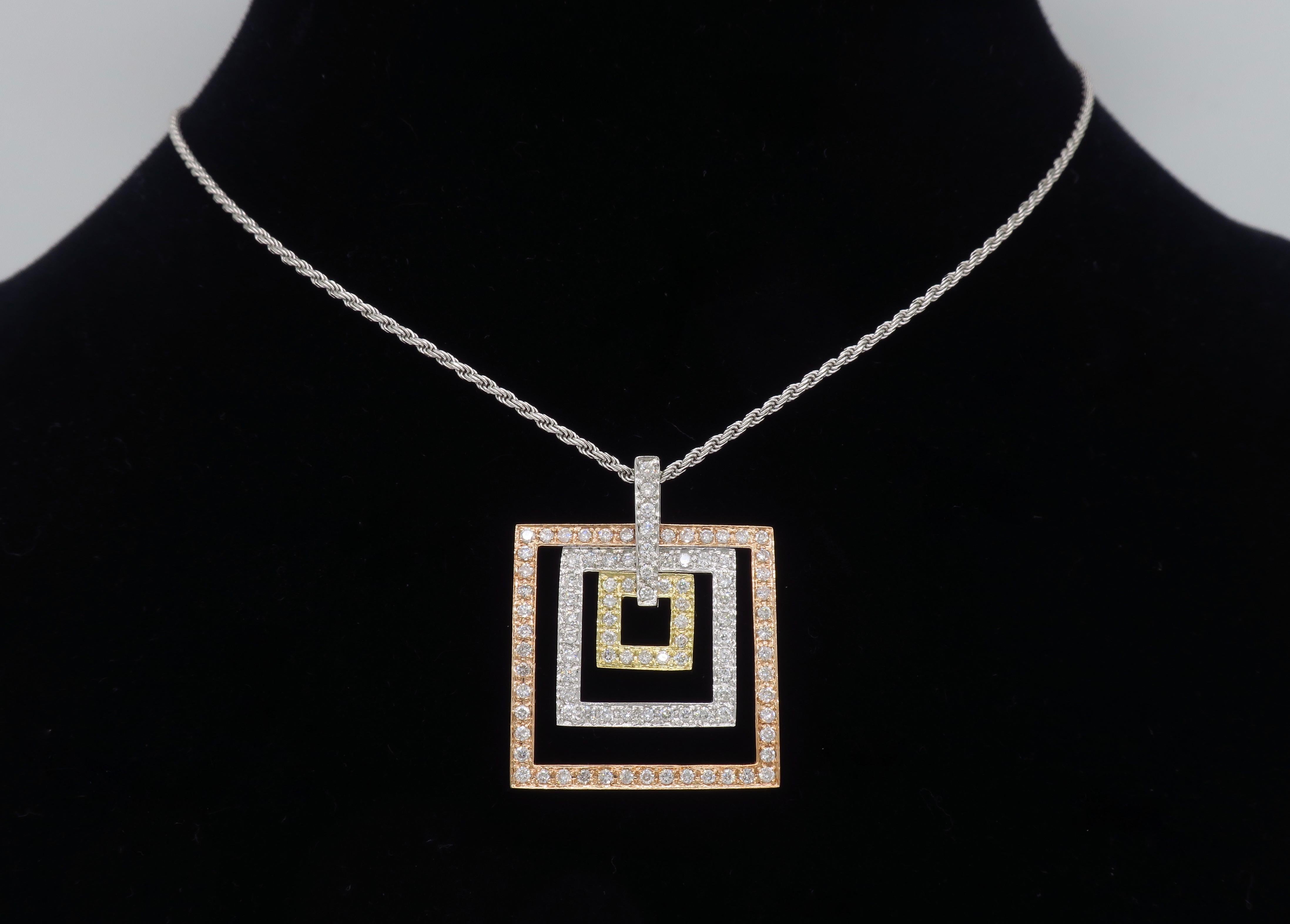 Tri-Colored Diamond Pendant Necklace 2