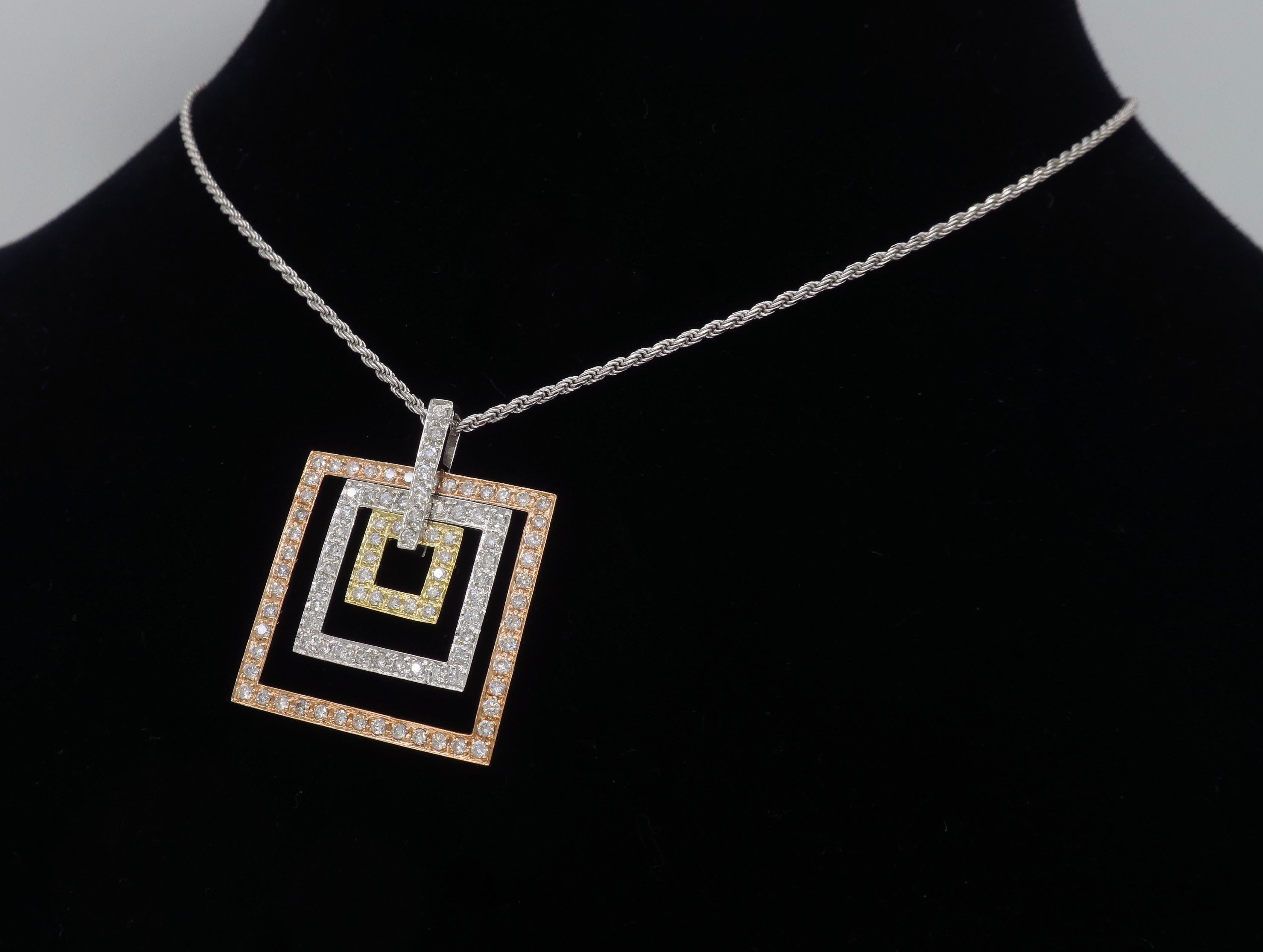 Tri-Colored Diamond Pendant Necklace 3