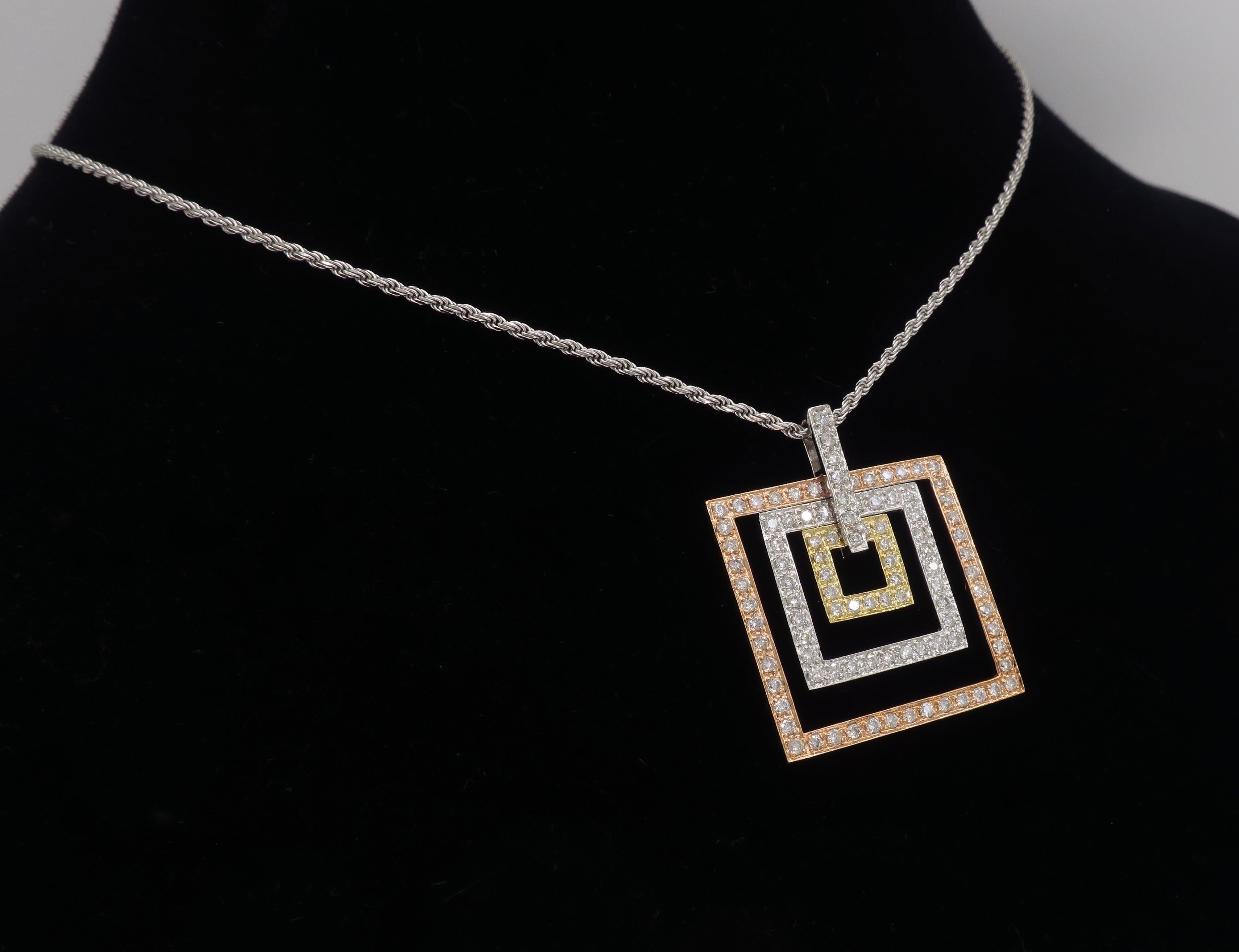 Tri-Colored Diamond Pendant Necklace 4