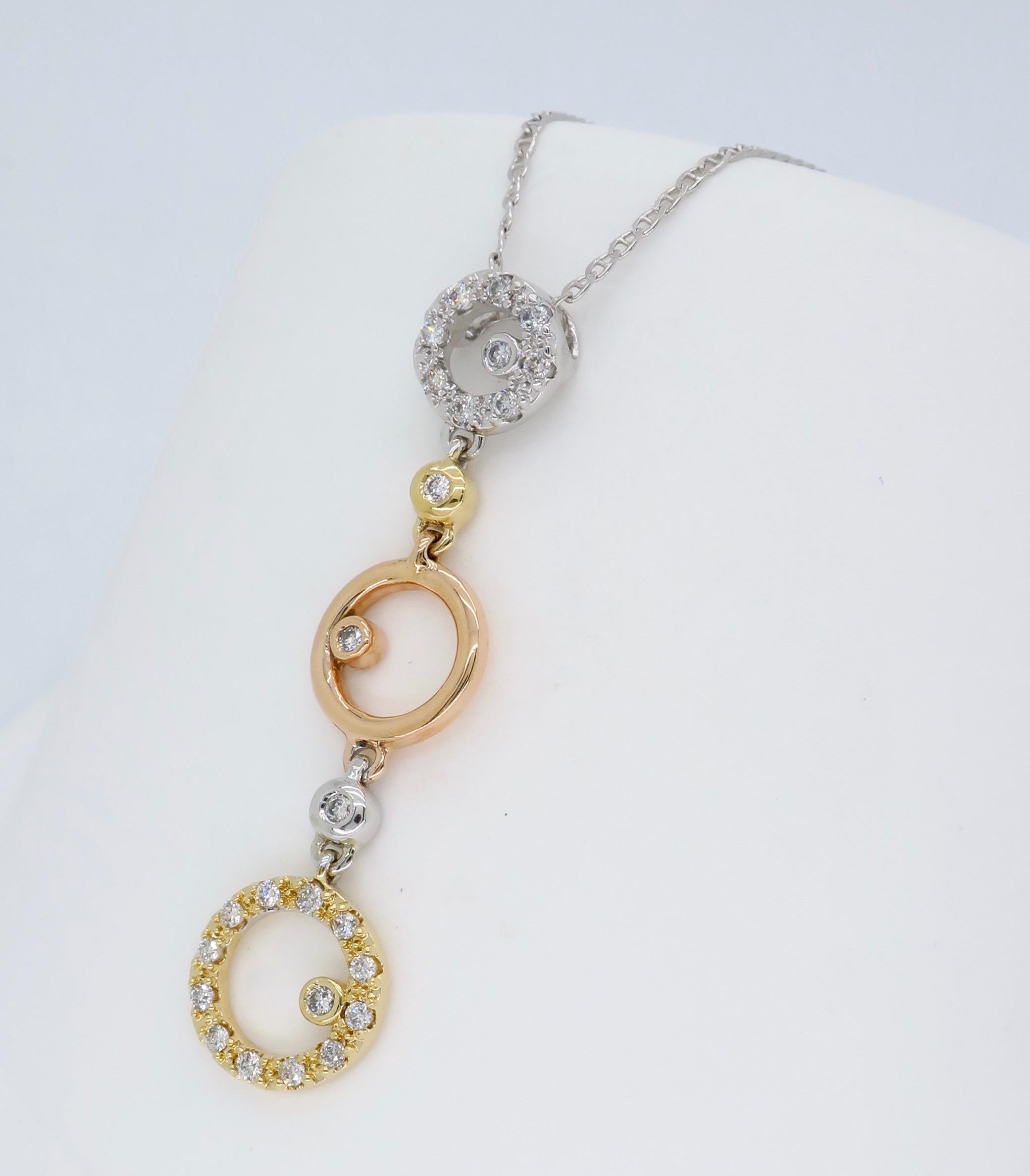 Tri-Colored Gold Drop Diamond Pendant Necklace 1