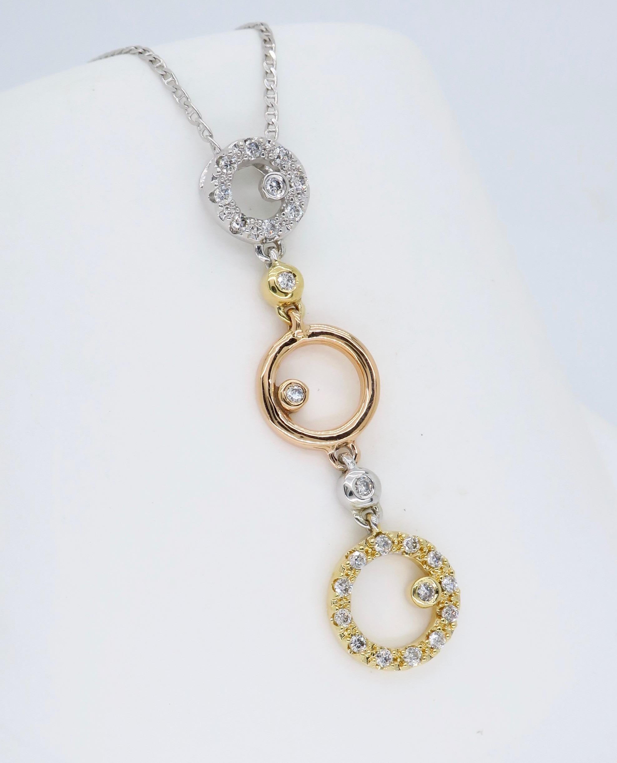 Tri-Colored Gold Drop Diamond Pendant Necklace 2
