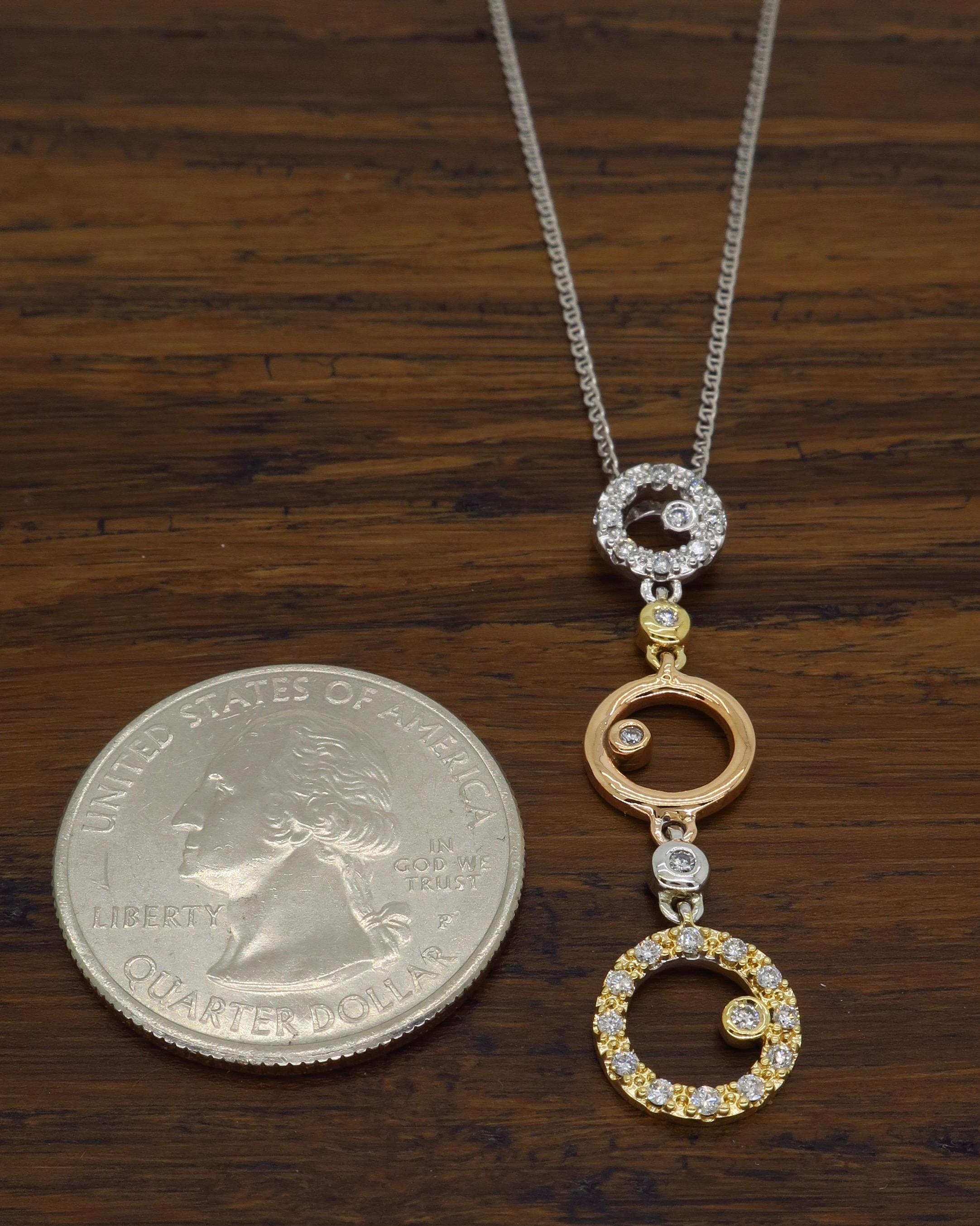 Tri-Colored Gold Drop Diamond Pendant Necklace 3