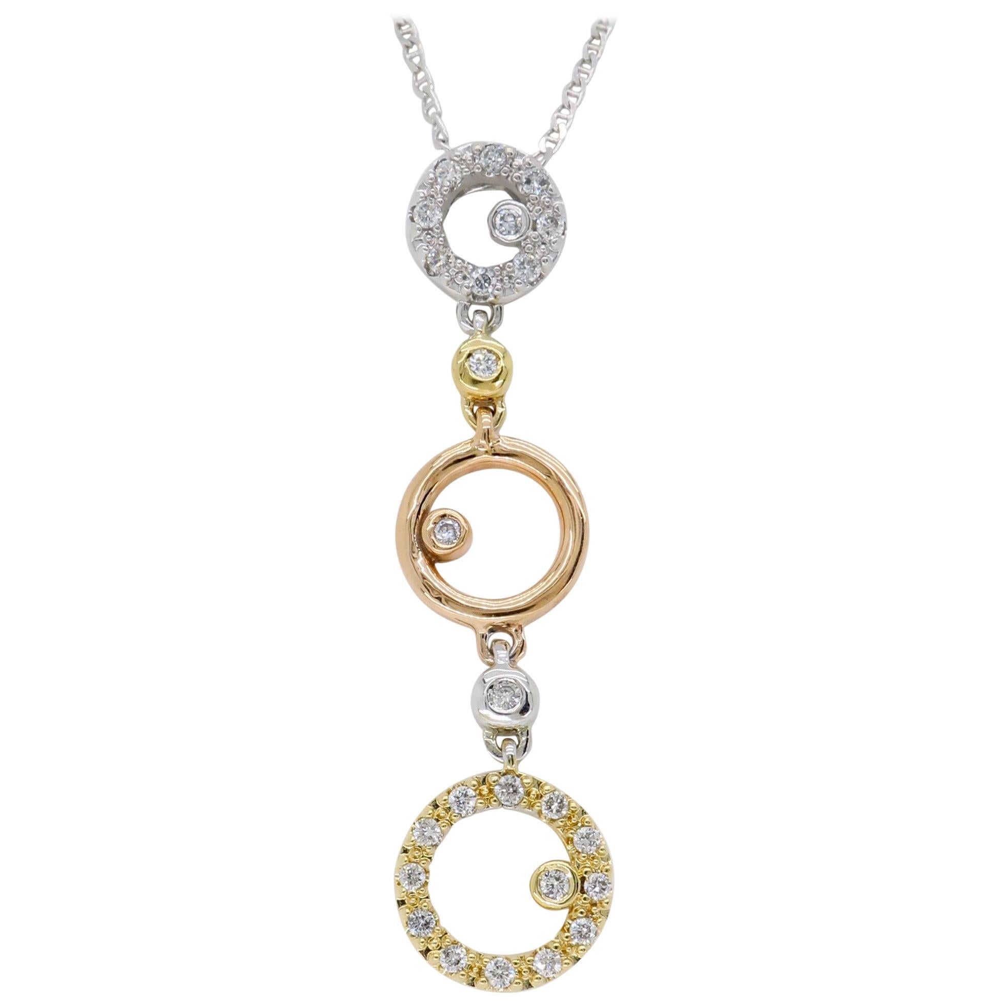 Tri-Colored Gold Drop Diamond Pendant Necklace