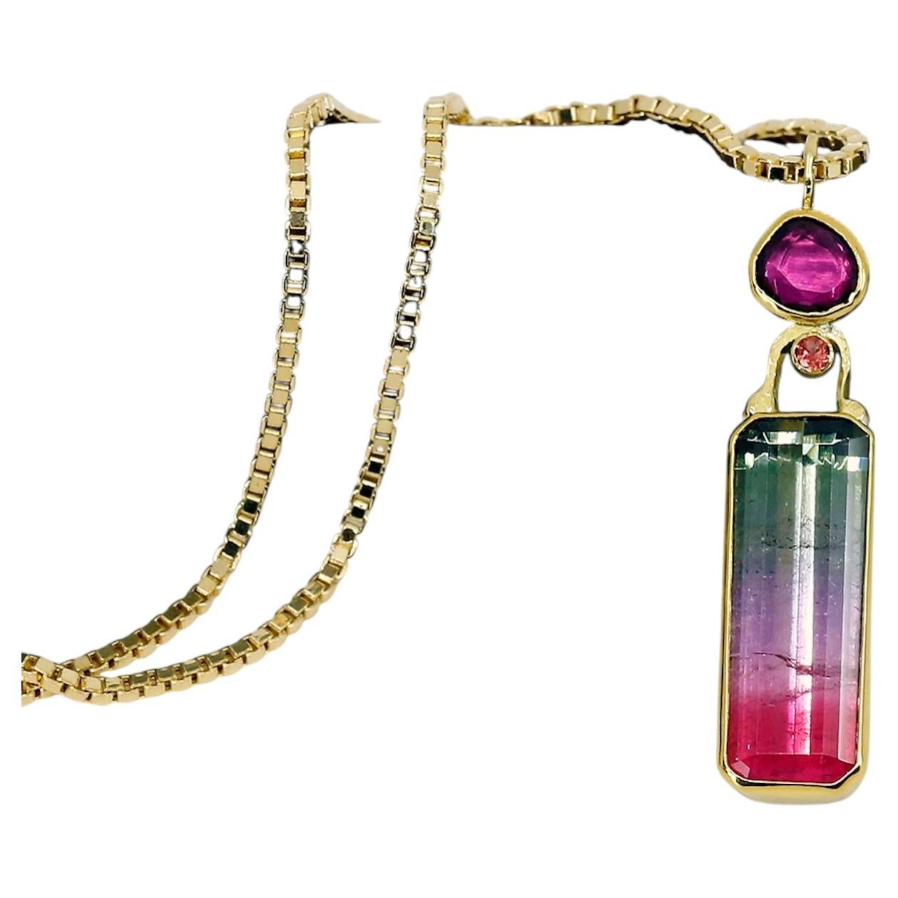Tri Colored Tourmaline Pendant Grape Rose Cut Garnet Sapphire 22k 18k Gold
