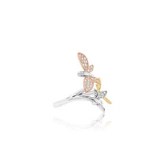 Tri-Colored Yellow, Rose, & White Gold Diamond Butterfly over the Knuckle Ring