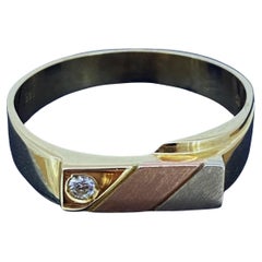 Tri-Colour 14K Gold (Rose, White, Yellow) & Diamond "Geometric" Mens' Ring