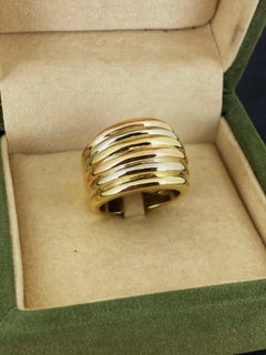 Tri-Colour (Rose, Yellow & White) Gold Ridged Dome Ring (6-Band), Wide & Heavy.
