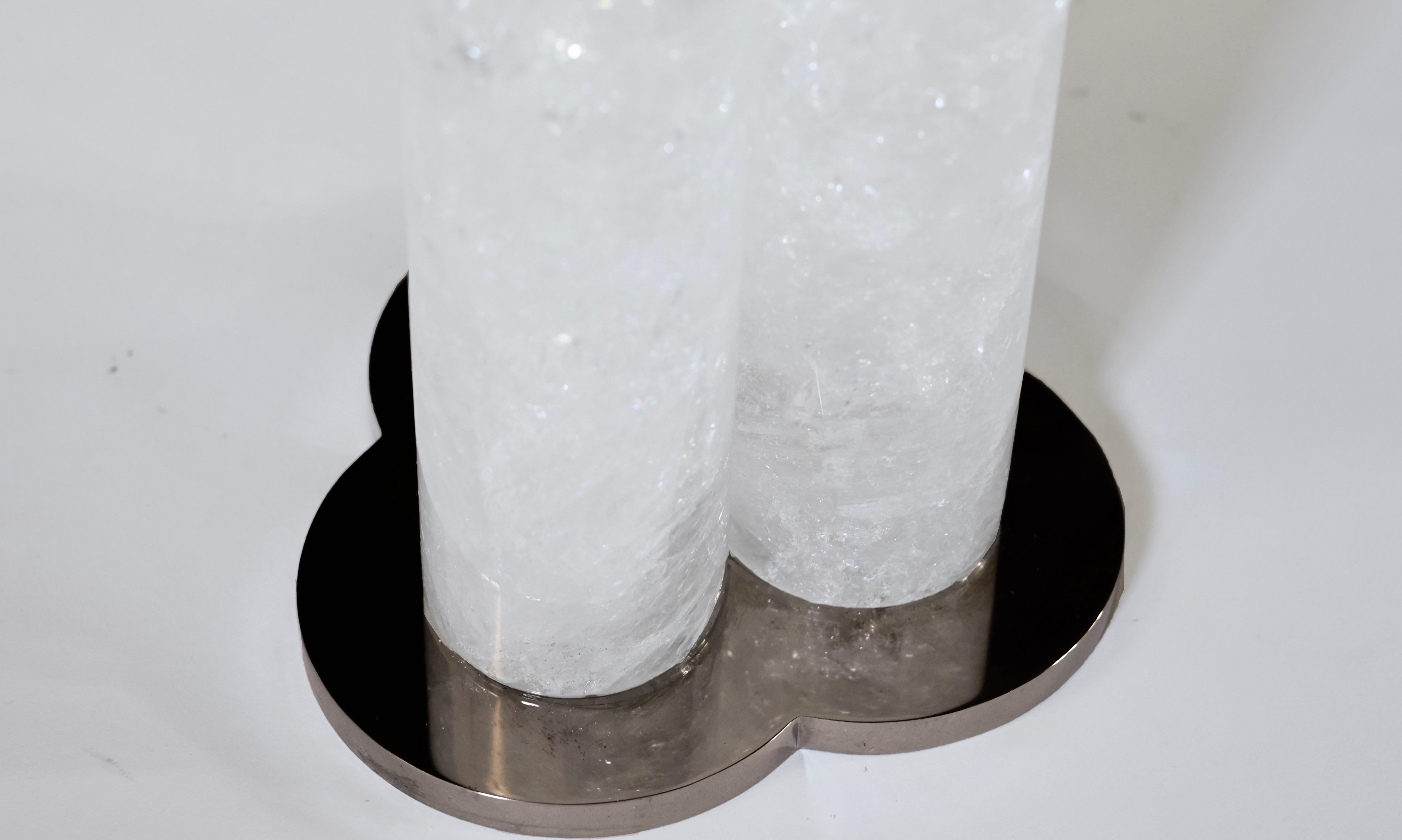 Tri-Column Rock Crystal Quartz Lamps by Phoenix In Excellent Condition For Sale In New York, NY