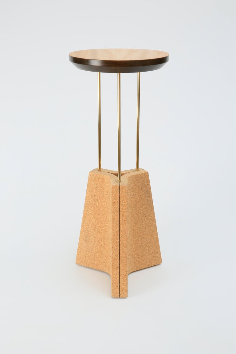 'TriCork' End Table in Cork, Lacewood and Brass by Laurent Peacock For