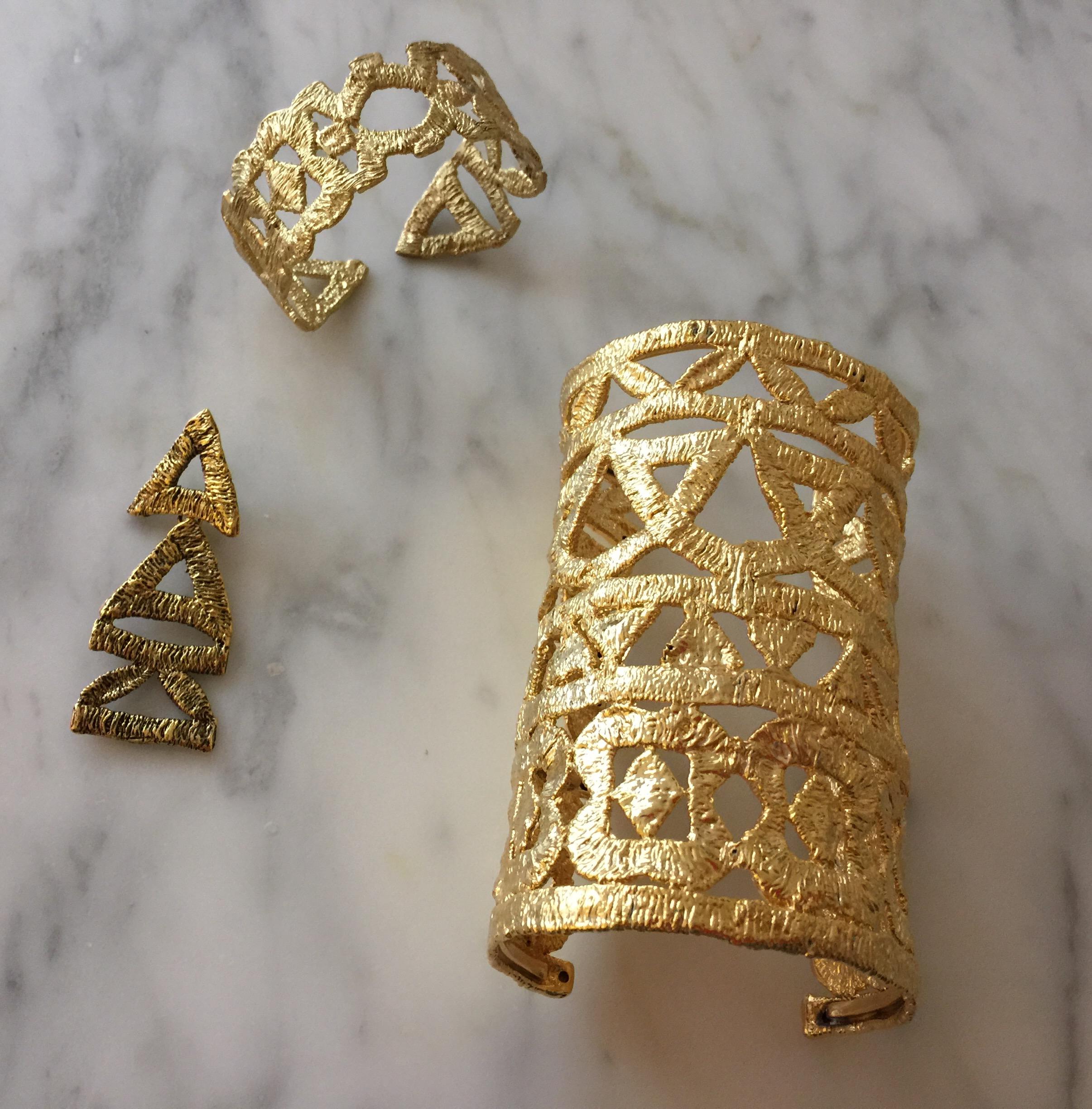 Women's Tri Cuff in Gold For Sale