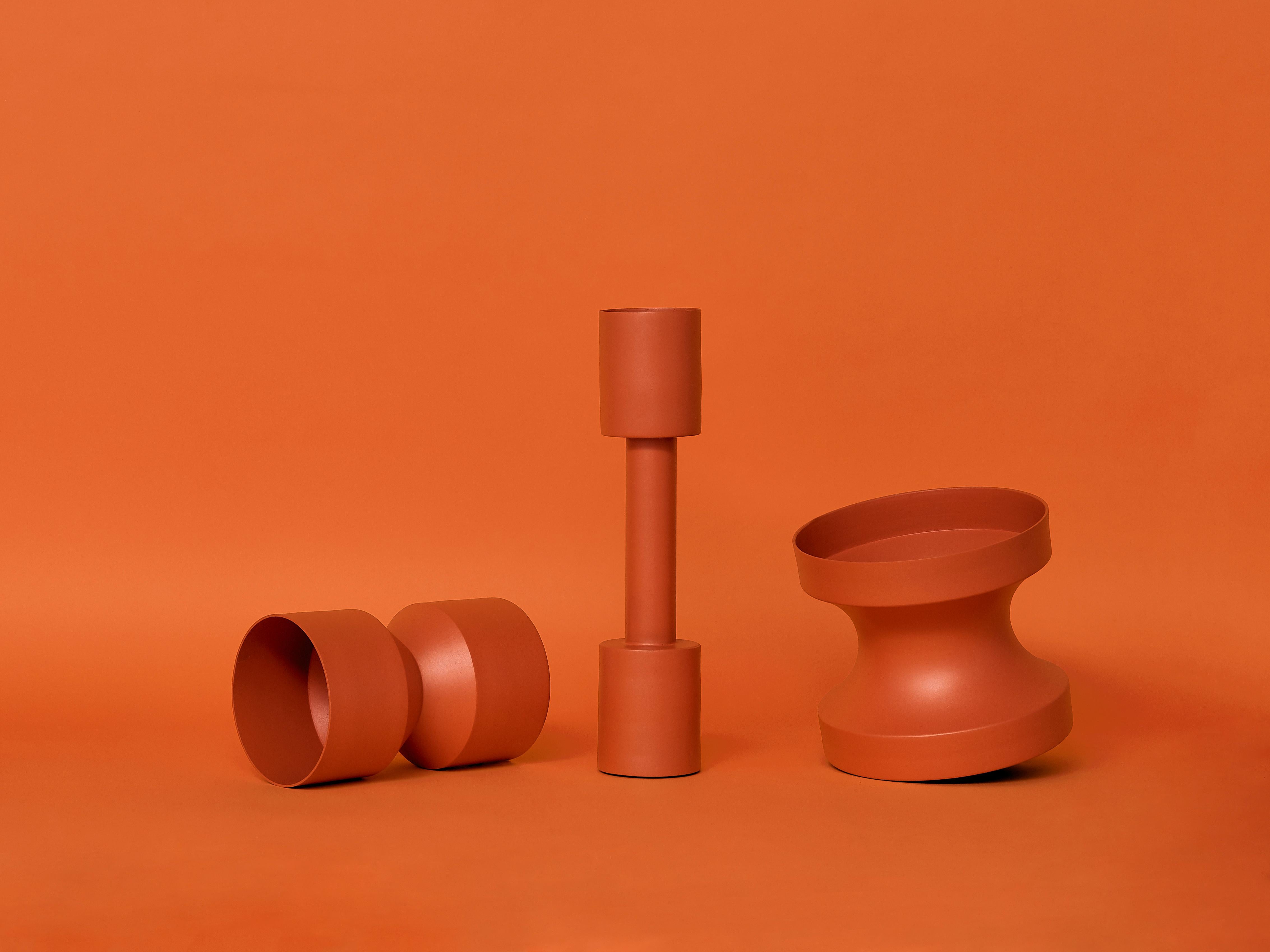 Minimalist Tri-Cut Aluminium Vase in Orange For Sale