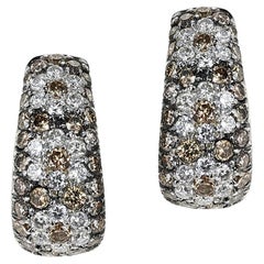 Tri-Floral Brown and White Diamond Earrings, 18K