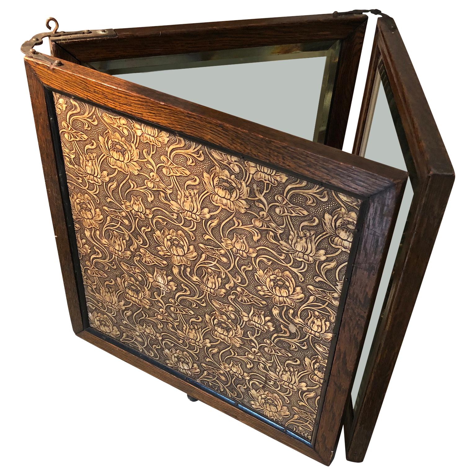 British Tri-Fold Travel Vanity or Dresser Mirror with Beveled Glass For Sale
