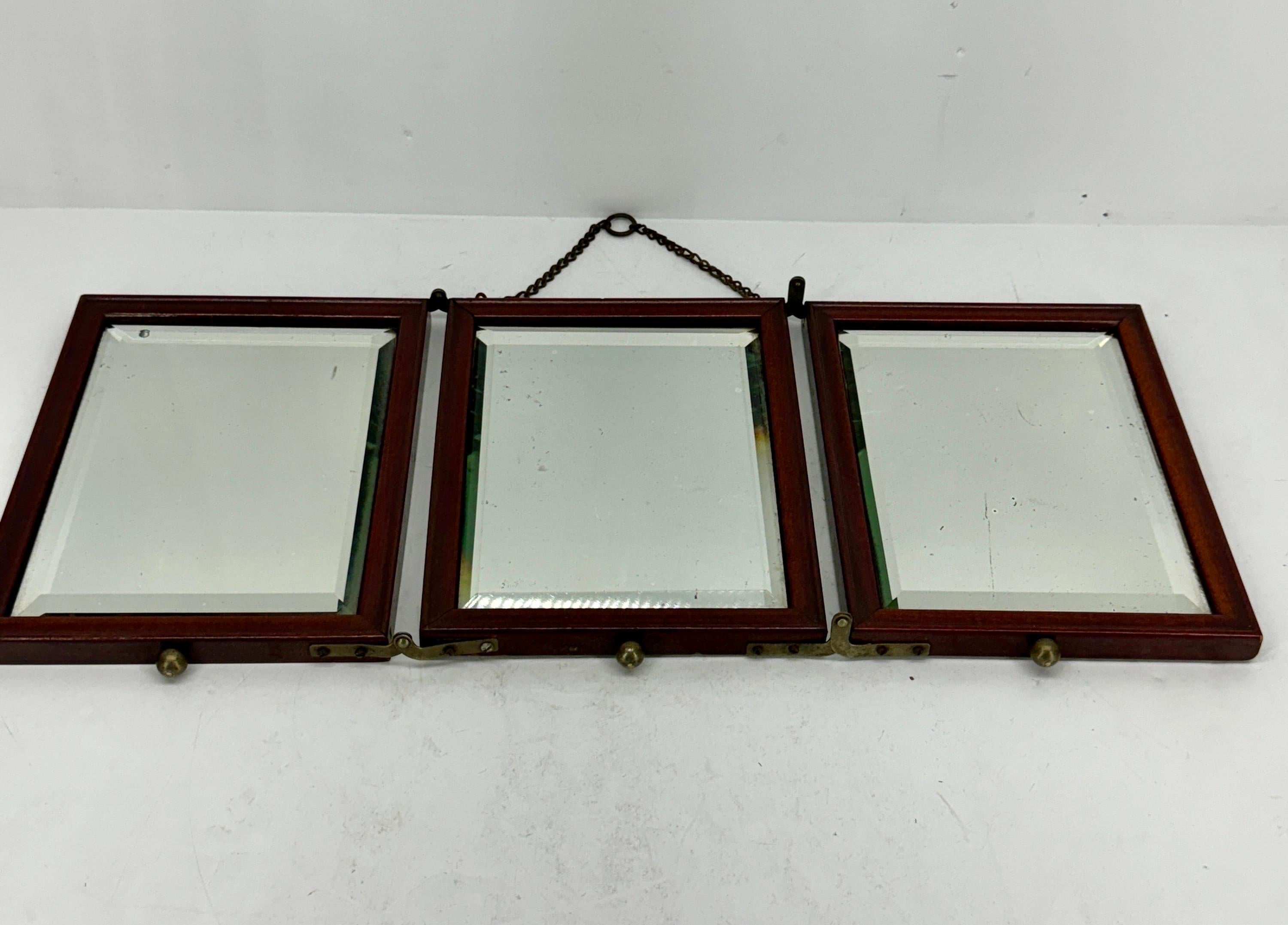 19th Century Tri-Fold Travel Vanity Or Dresser Mirror With Beveled Glass For Sale