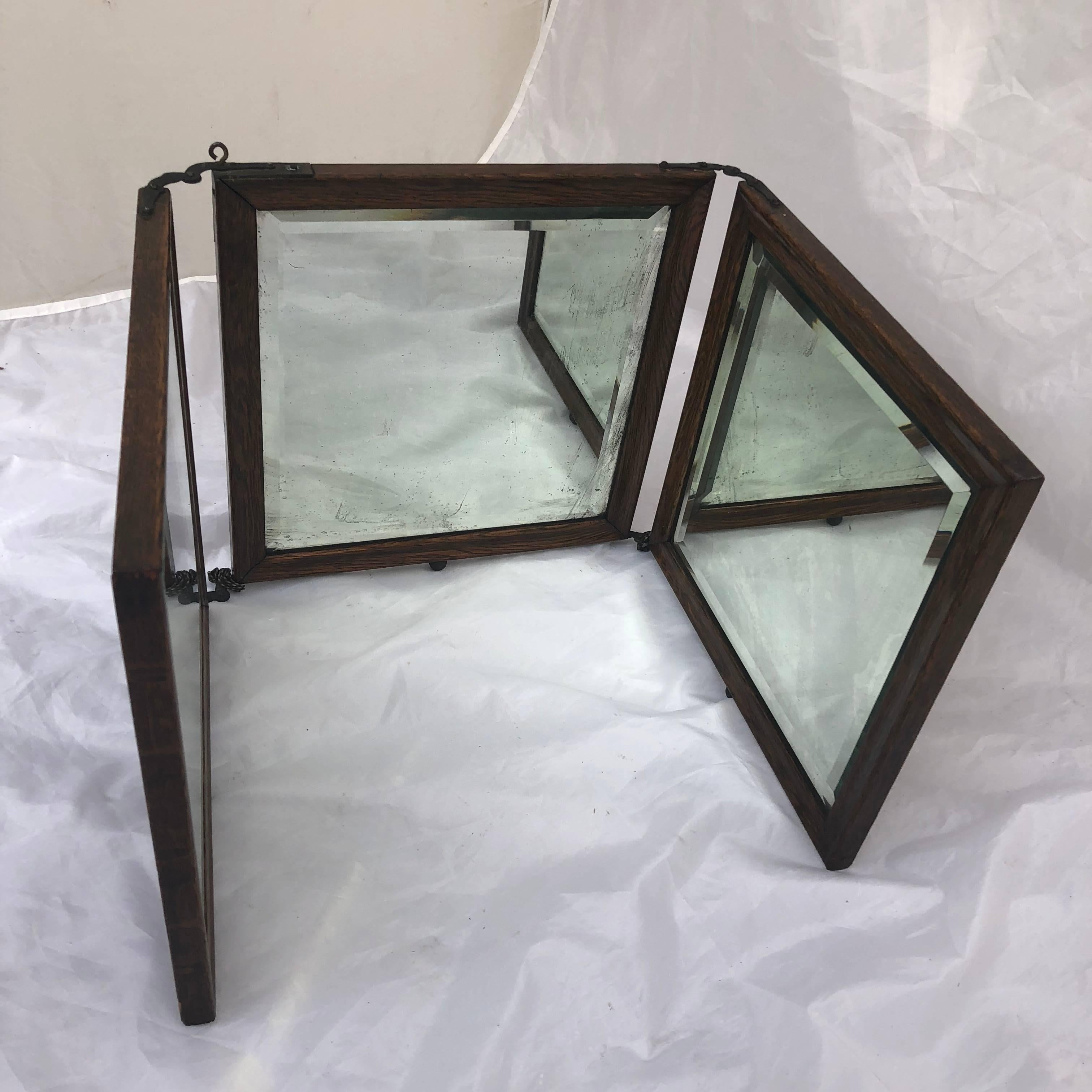 19th Century Tri-Fold Travel Vanity Or Dresser Mirror With Beveled Glass
