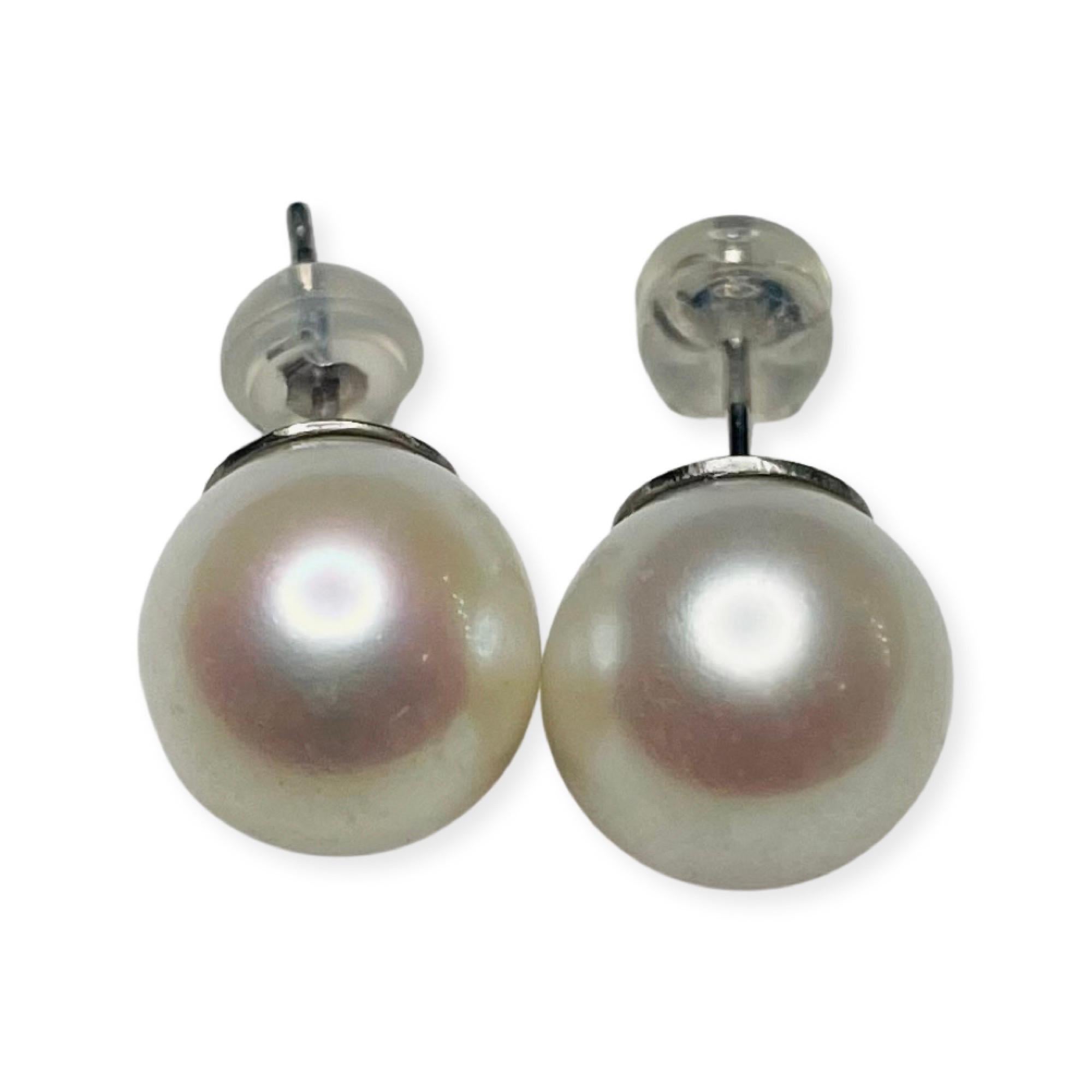 Contemporary Tri Gem 18K White Gold Cultured White South Sea Pearl Earrings For Sale