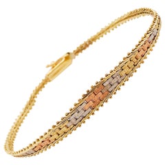 Mixed Metal Bracelet, Tri Gold Bracelet, Rose, White, Yellow Gold, Braided