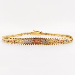Mixed Metal Bracelet, Tri Gold Bracelet, Rose, White, Yellow Gold, Braided