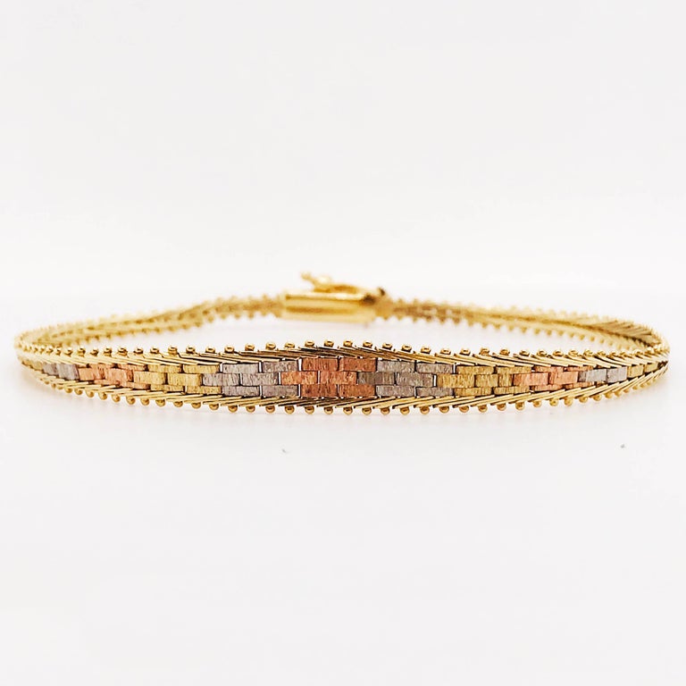 Tri Gold Bracelet with Rose and Yellow Gold, TriColor Vintage Bracelet