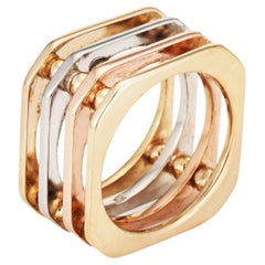 Tri Gold Square Gate Ring Sz 6 Band 14k Yellow Rose White Gold Vintage Jewelry