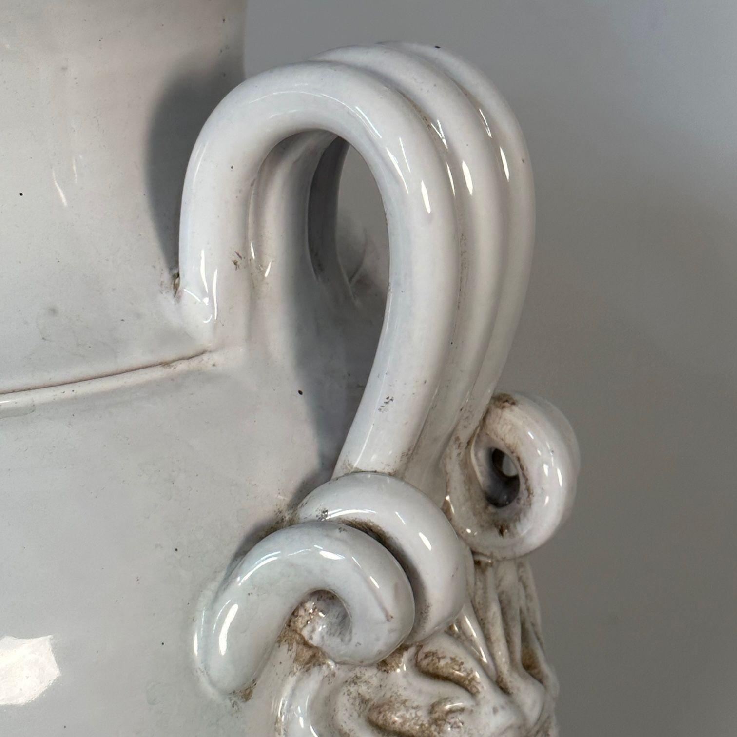 Tri-Handle Large White Ceramic Jug / Vase / Pottery For Sale 3