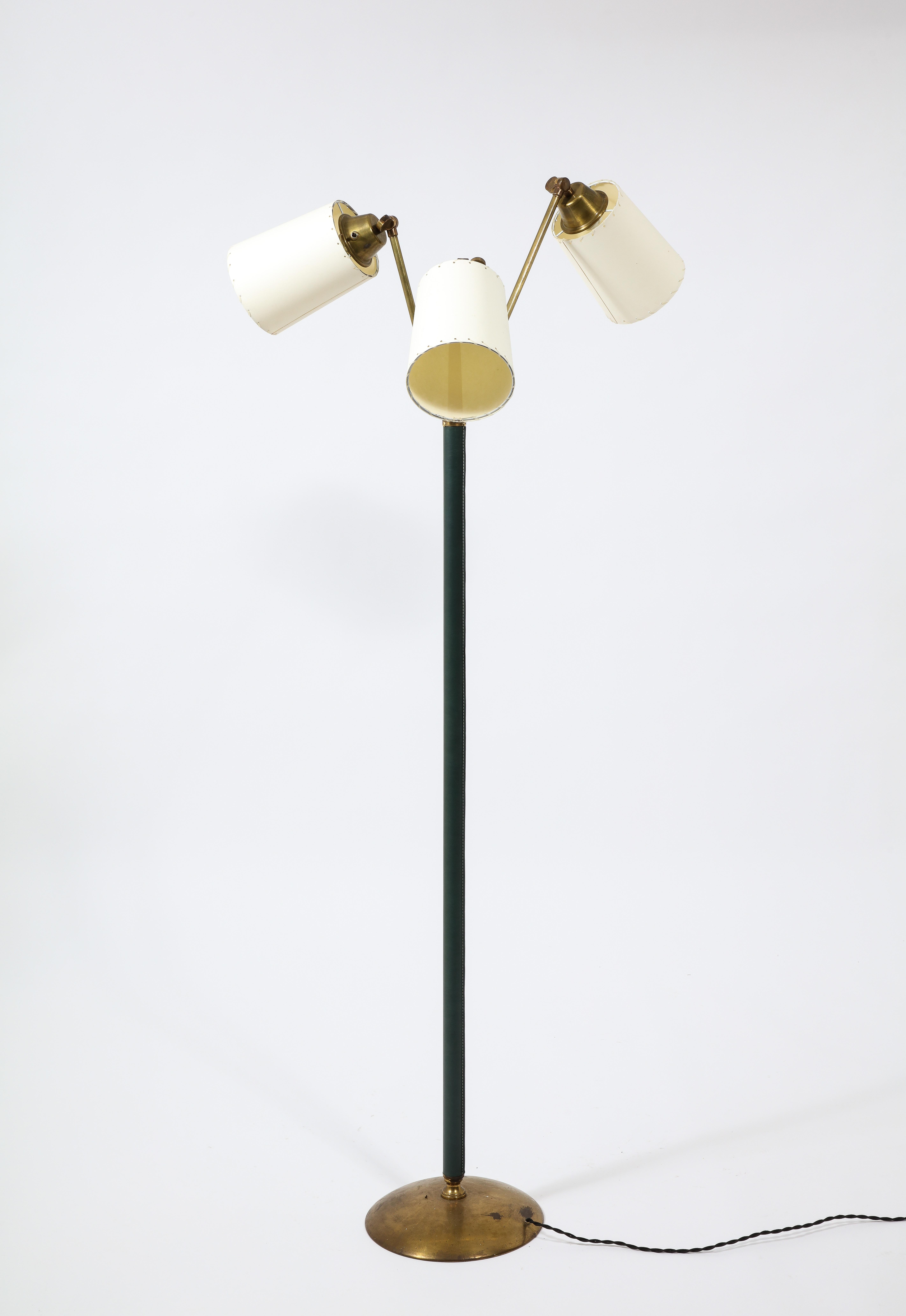 Tri Headed Floor Lamp by Jacques Adnet, France 1950's 2