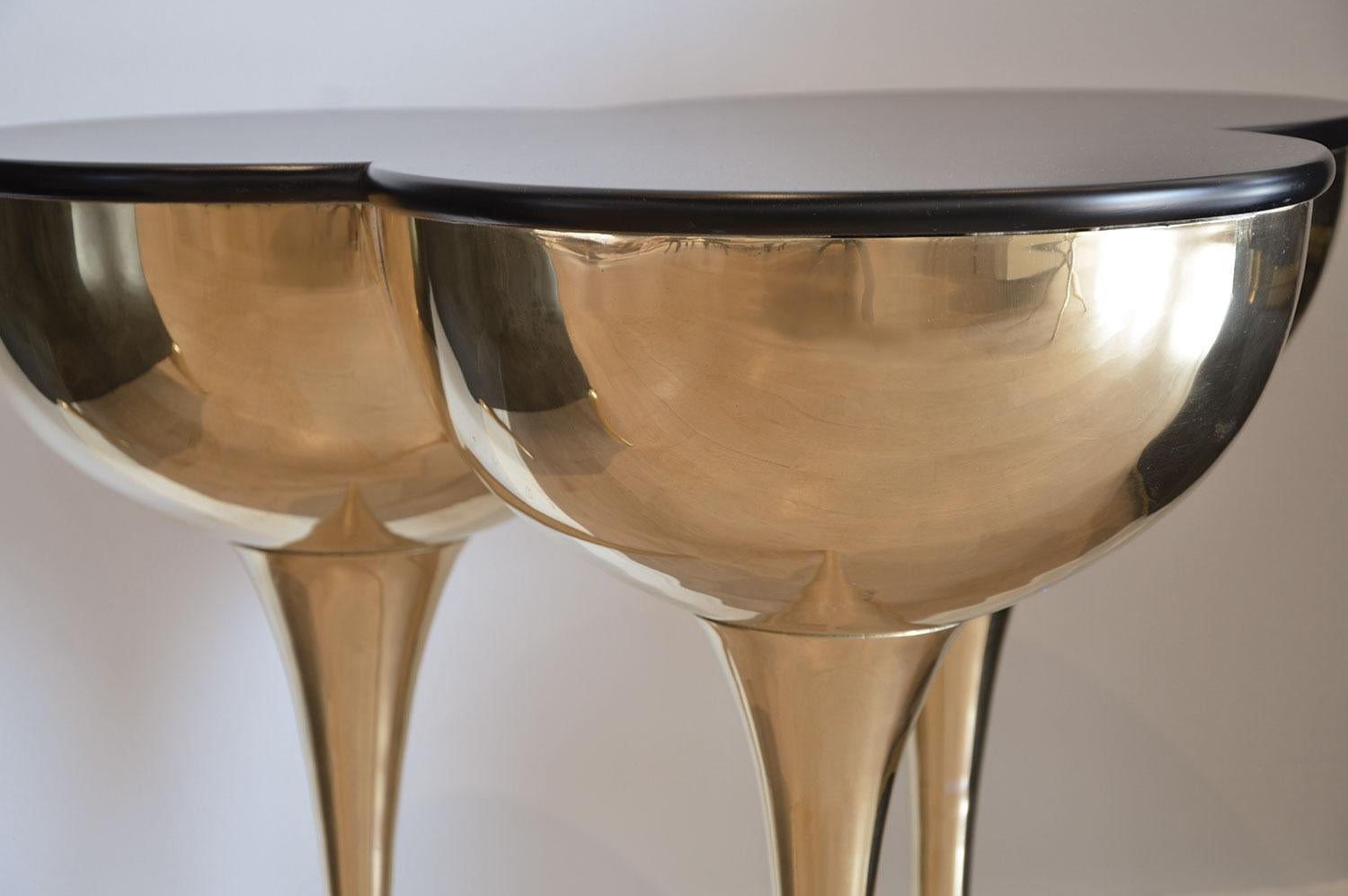 Tri Hemisphere Solid Cast Brass Honed Cocktail Side Table For Sale At