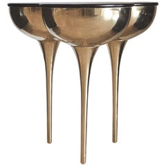 Tri-Hemisphere Solid Cast Brass Honed Cocktail Side Table
