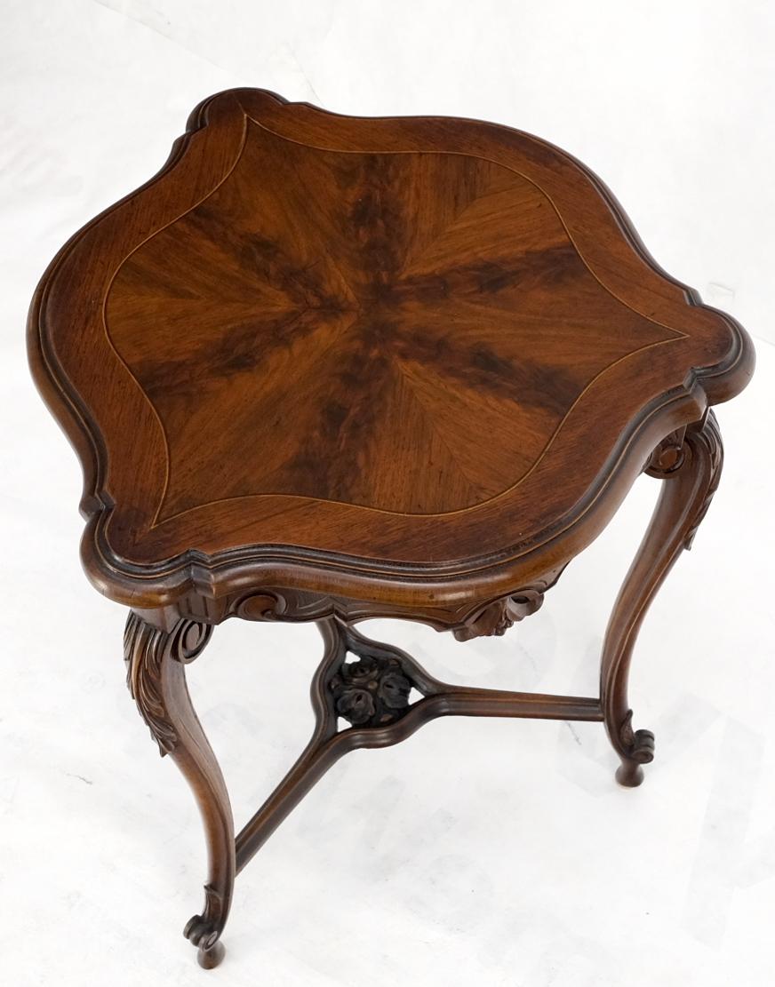 Chippendale Tri Legged Base Rounded Triangular Shape Carved Walnut Stand Lamp Candle Table For Sale