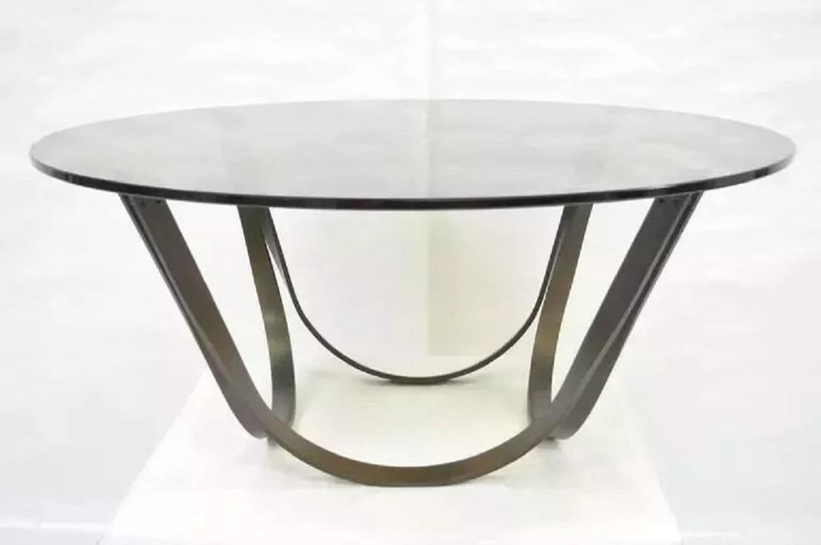 Tri-Mark Bronze Sculptural Round Glass Coffee Table After Roger Sprunger Dunbar en vente 3