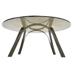 Tri-Mark Bronze Sculptural Round Glass Coffee Table After Roger Sprunger Dunbar