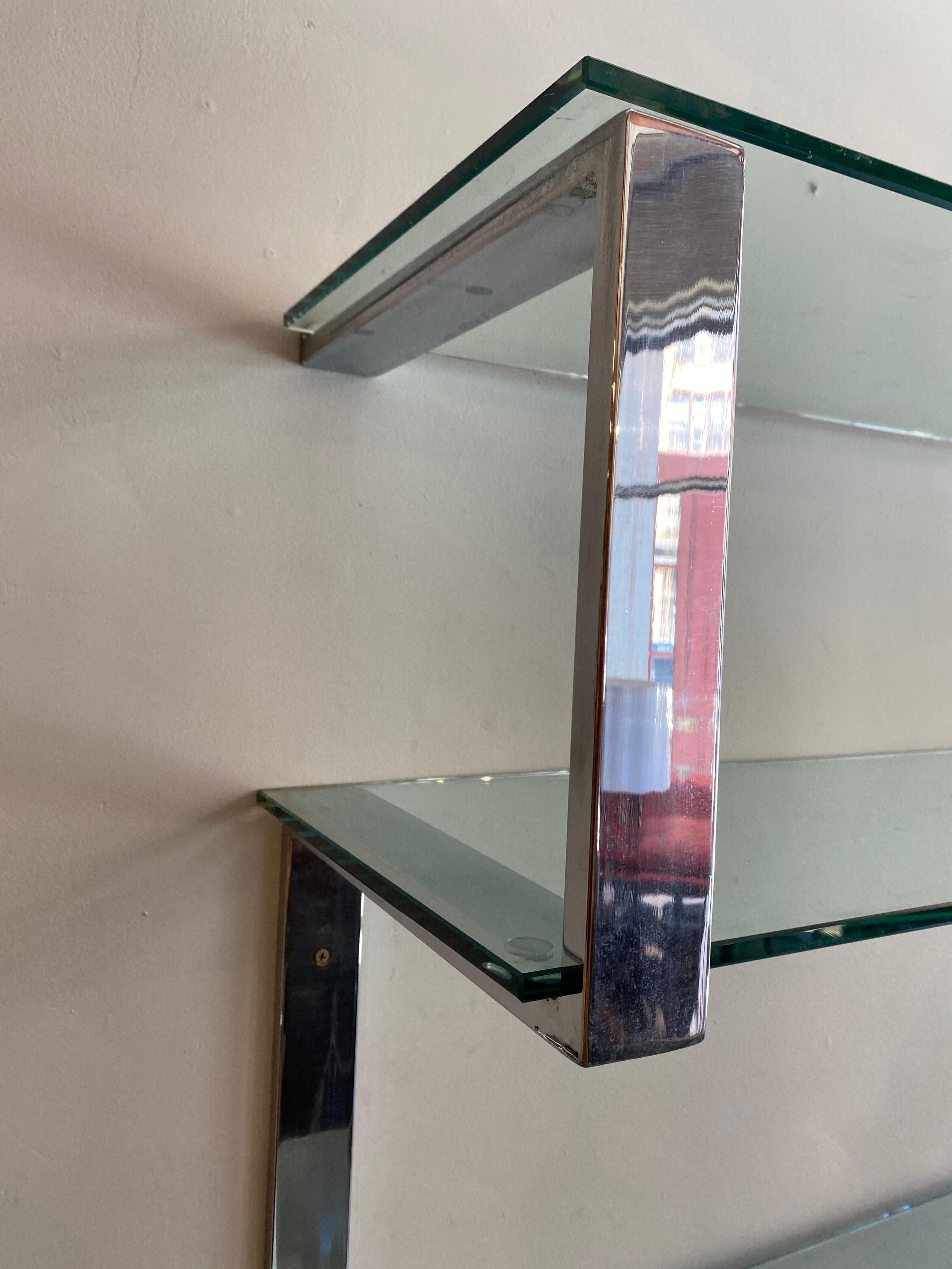 American Tri-Mark Chrome and Glass Wall Shelf attributed to James Howell For Sale