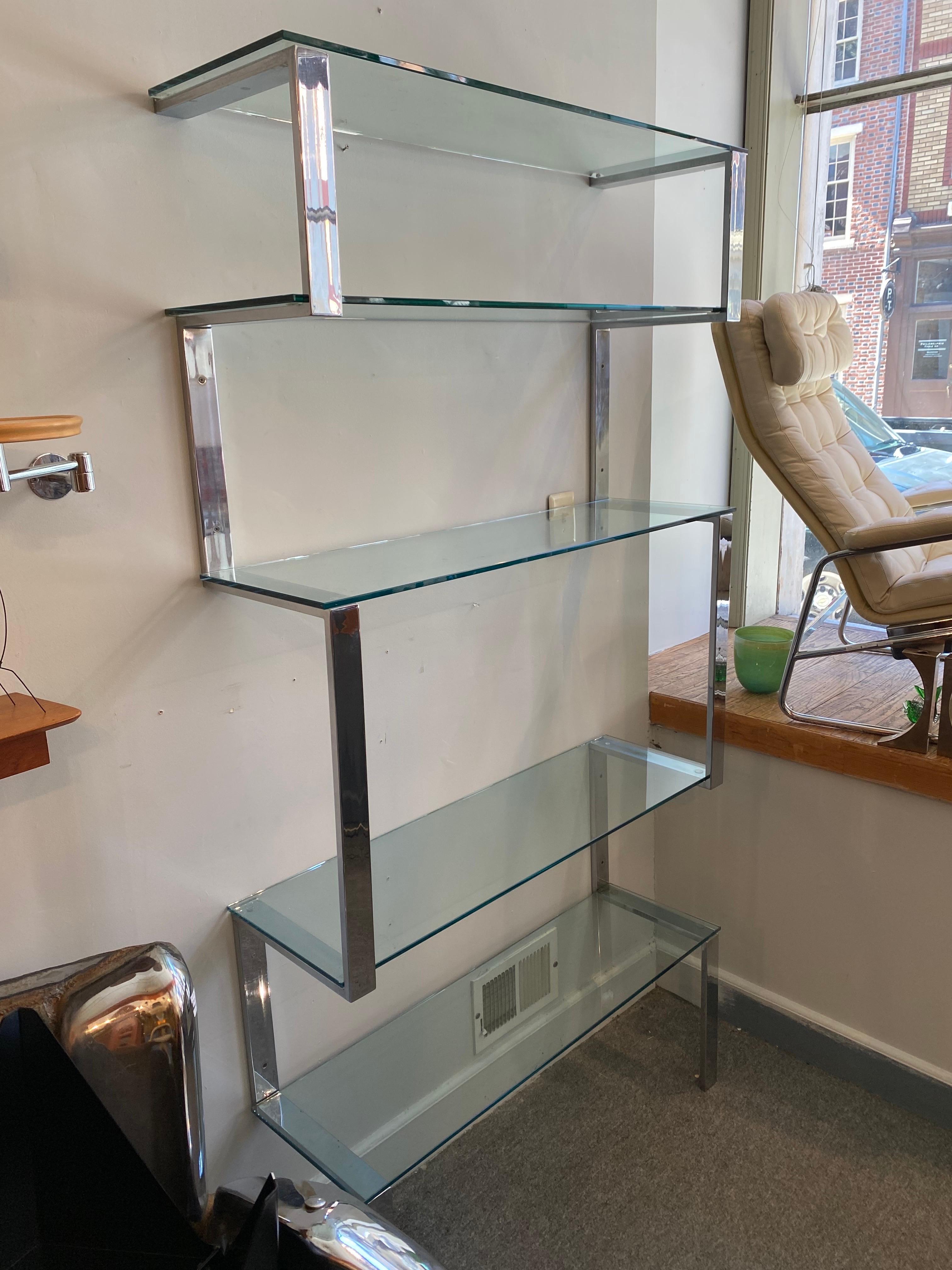 Late 20th Century Tri-Mark Chrome and Glass Wall Shelf attributed to James Howell For Sale