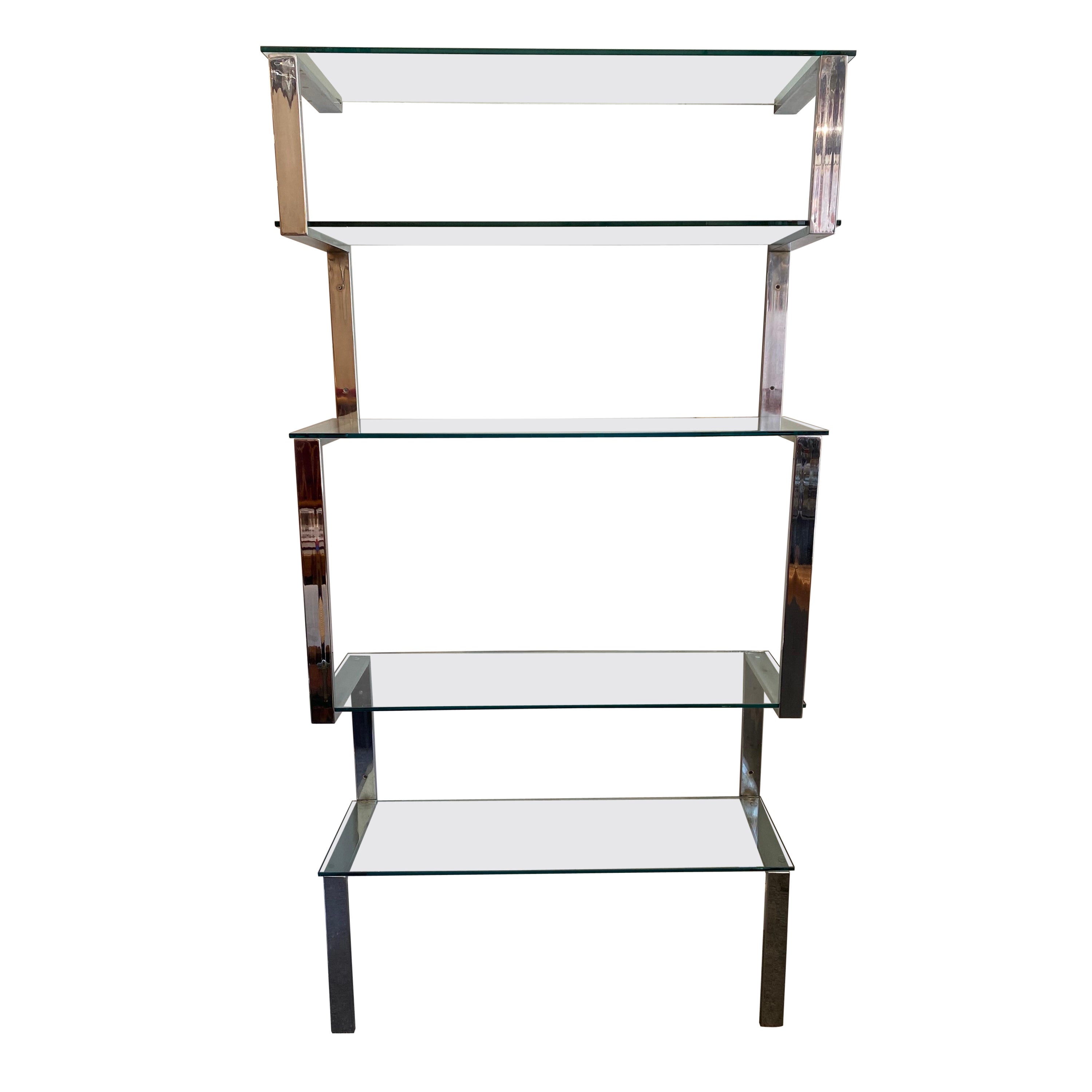 Etagère murale en verre et chrome Tri-Mark attribuée à James Howell