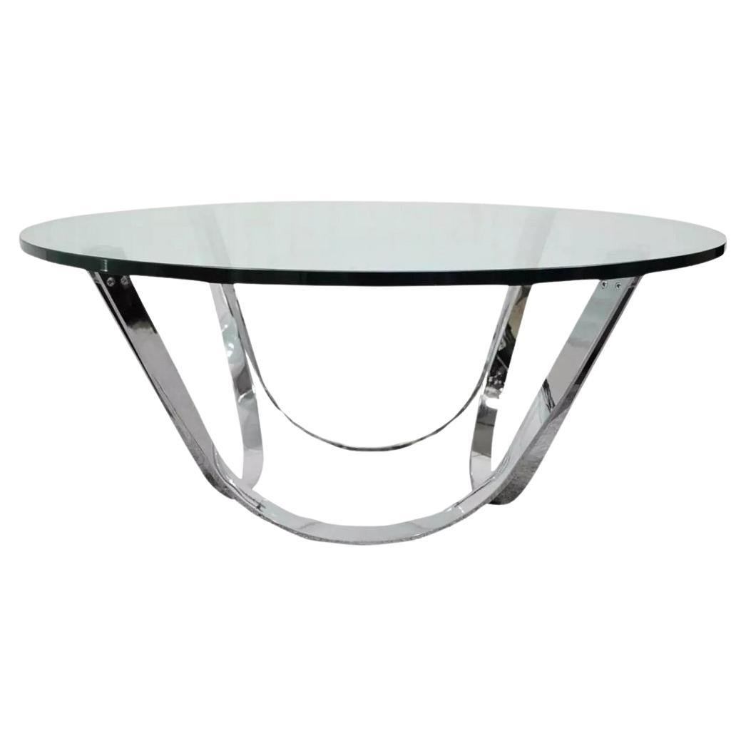 Table basse ronde en acier chromé Tri-Mark d'après Roger Sprunger pour Dunbar