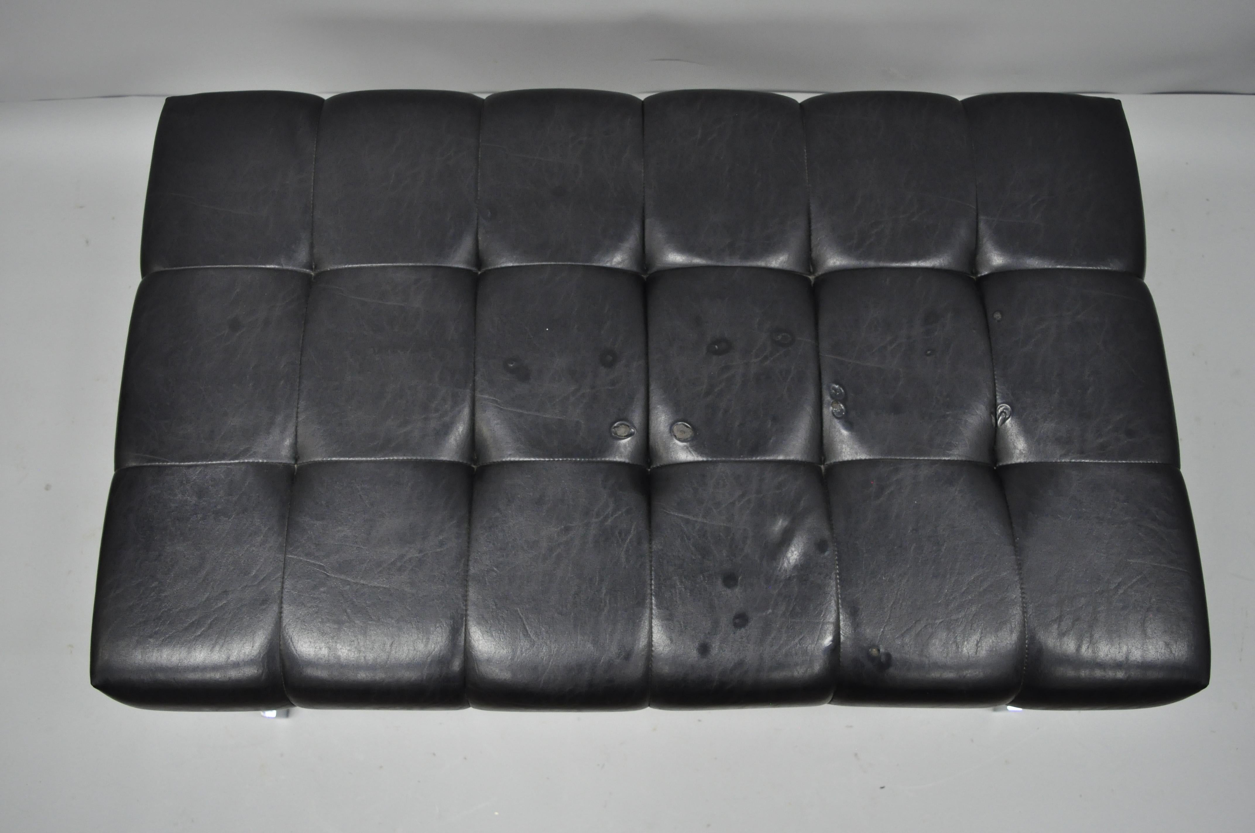 Tri-Mark Design Milo Baughman Style Chrome and Black Vinyl Tufted Bench In Good Condition In Philadelphia, PA