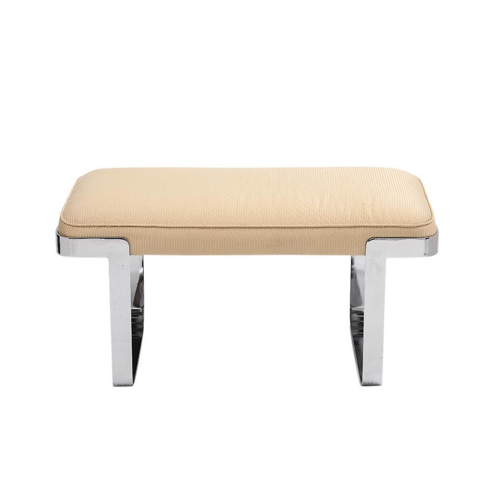 Mid-Century Modern Tri-Mark Designs Bench, Chrome, Cream Upholstery For Sale