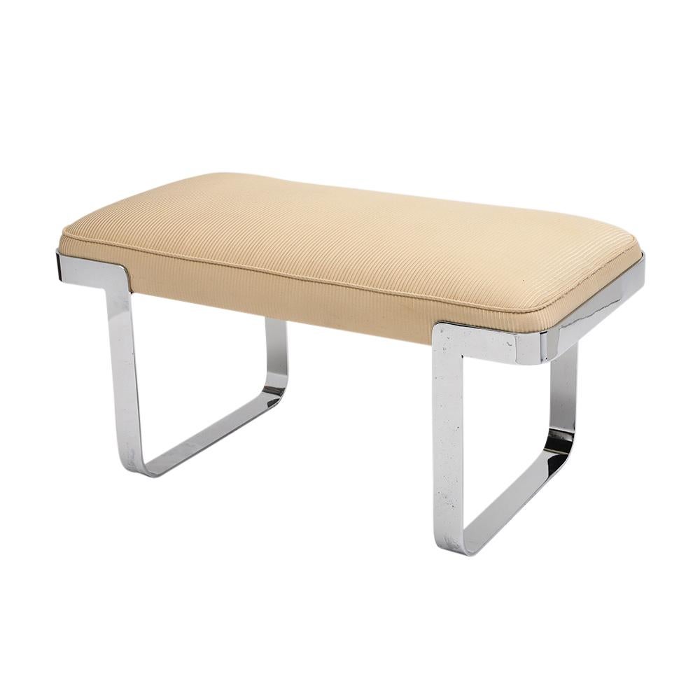 Plated Tri-Mark Designs Bench, Chrome, Cream Upholstery For Sale