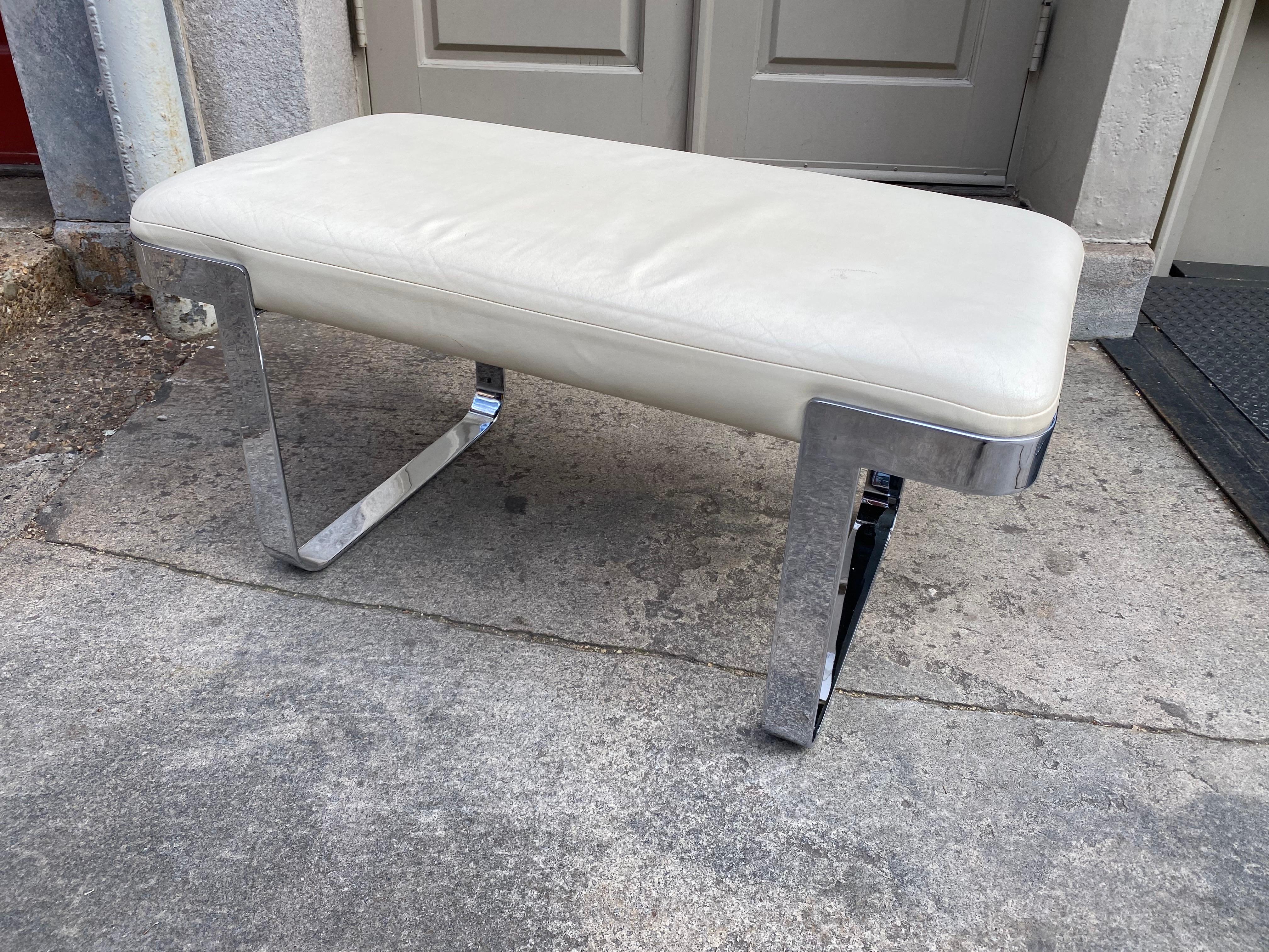 Mid-Century Modern Tri-Mark Leather and Chrome Bench