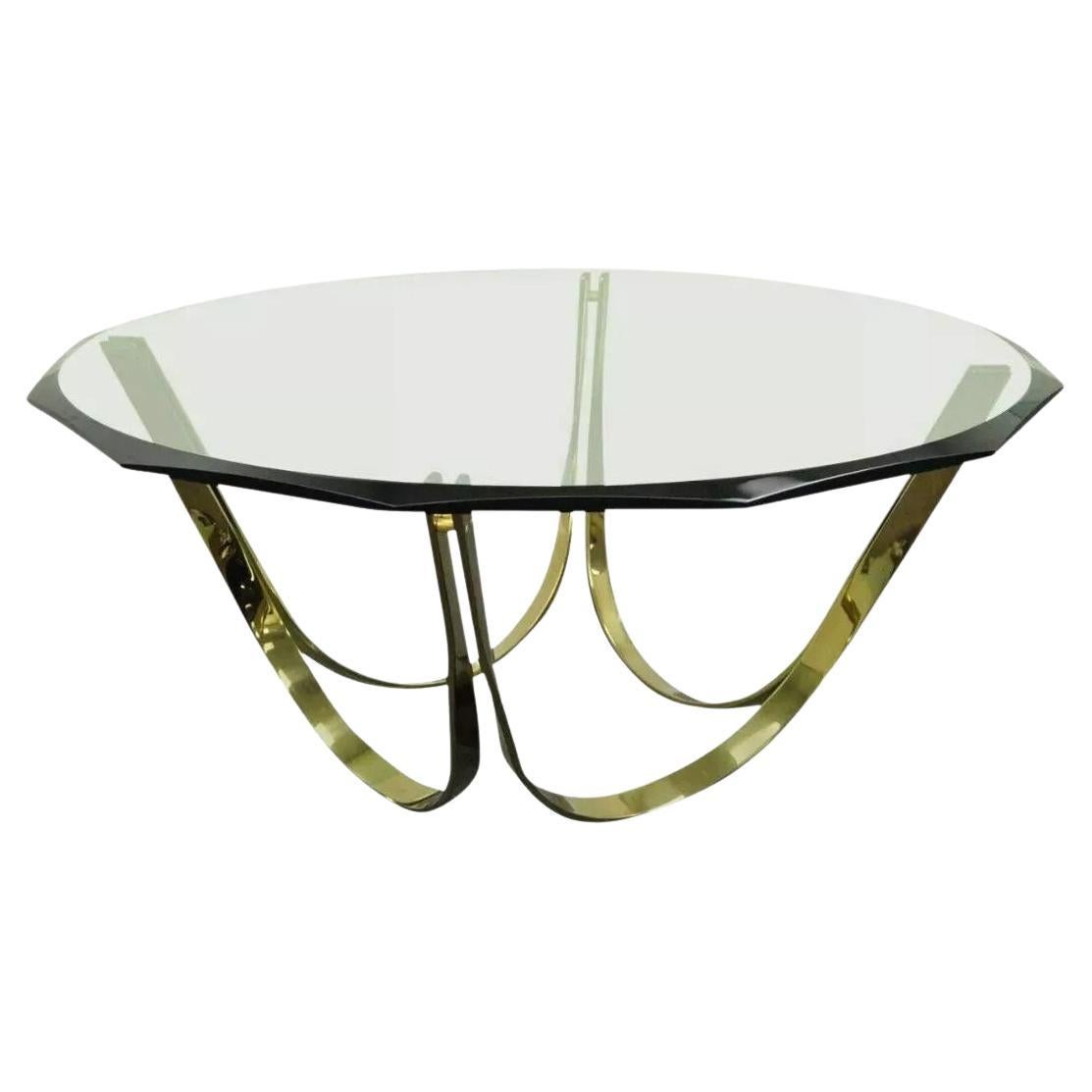 Tri-Mark Mid Century Modern Brass Plated Steel & Glass Arch Coffee Table