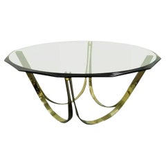 Tri-Mark Mid Century Modern Brass Plated Steel & Glass Arch Coffee Table