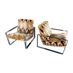 Tri-Mark Milo Baughman Style Flat Band Chrome Lounge Chairs