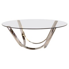 Tri-Mark Round Coffee Table with Nickel Legs and Glass Top