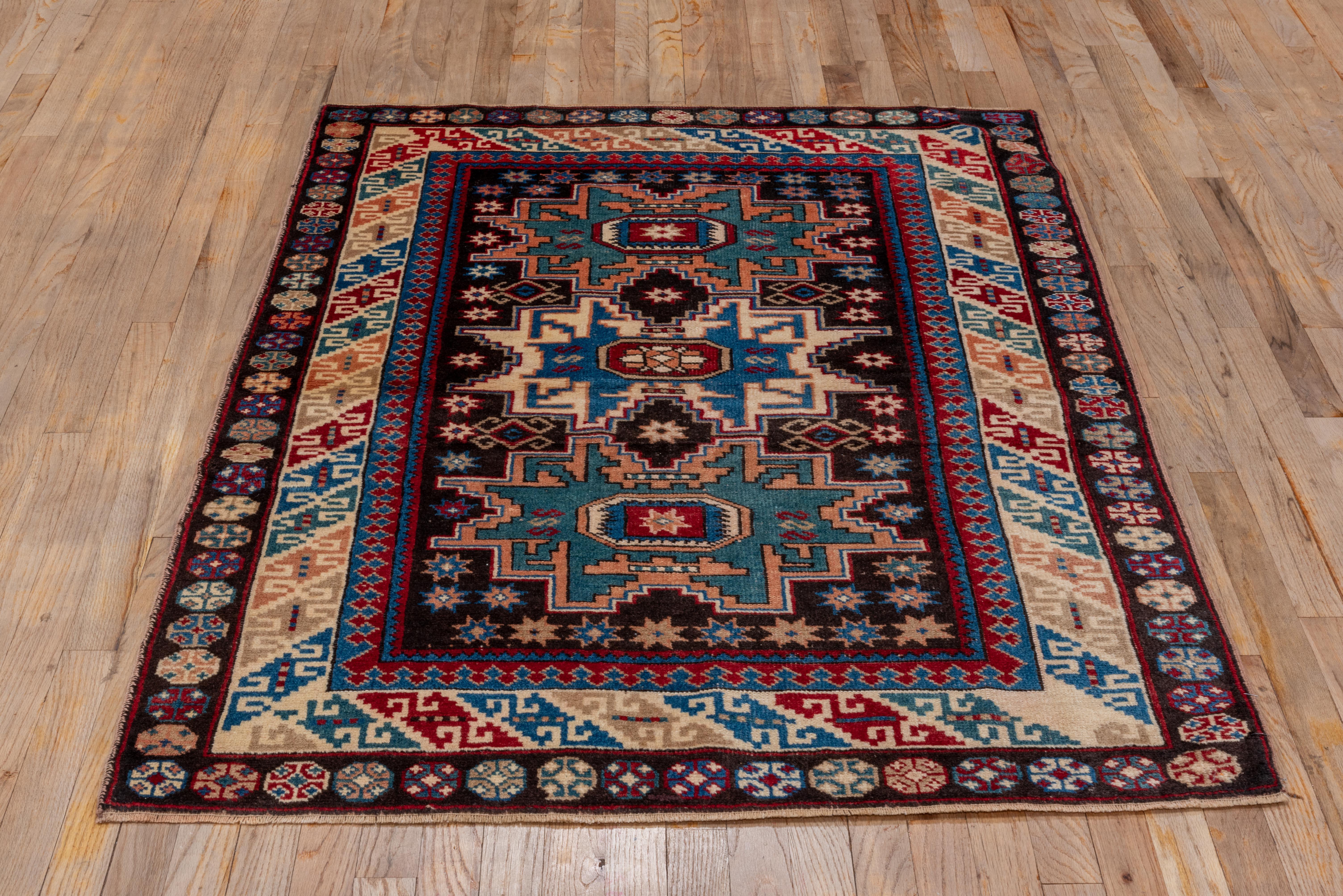 Tri Star Medallion Caucasian Rug For Sale 1