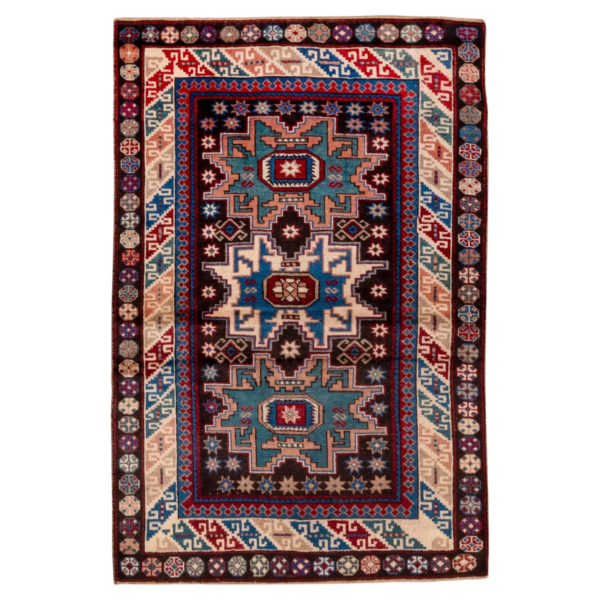 Tri Star Medallion Caucasian Rug For Sale