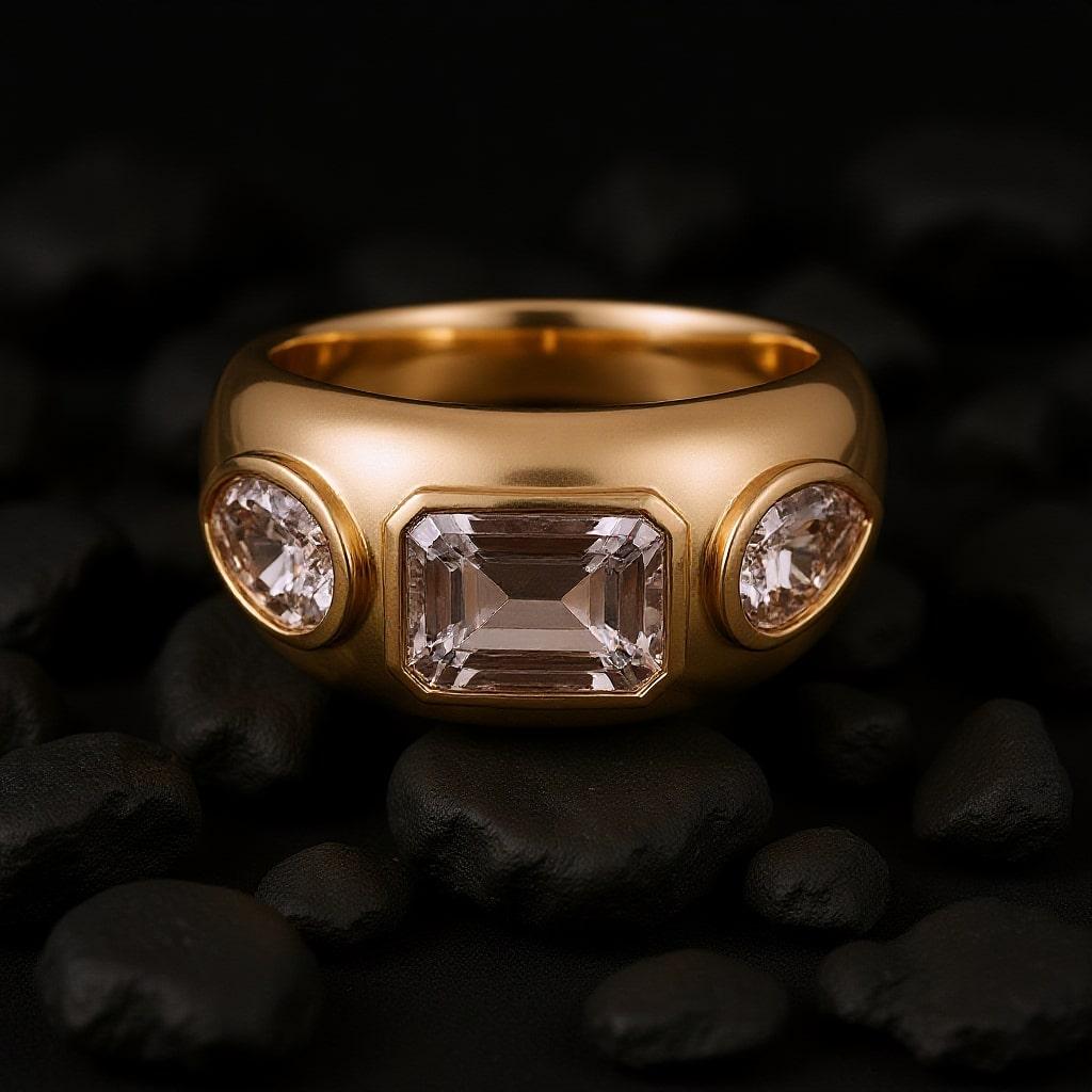 En vente :  Bague en or rose 14 carats (ou 18 carats sur demande) à trois pierres en Morganite 3