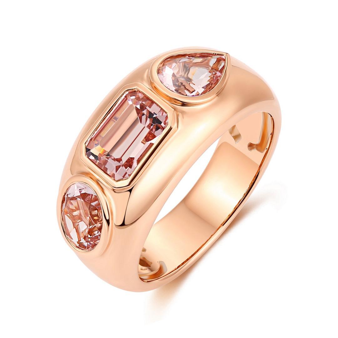 En vente :  Bague en or rose 14 carats (ou 18 carats sur demande) à trois pierres en Morganite 4