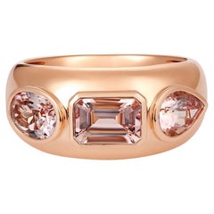 Tri-Stone Morganite 14K (oder 18k auf Anfrage) Rose Gold Statement Ring