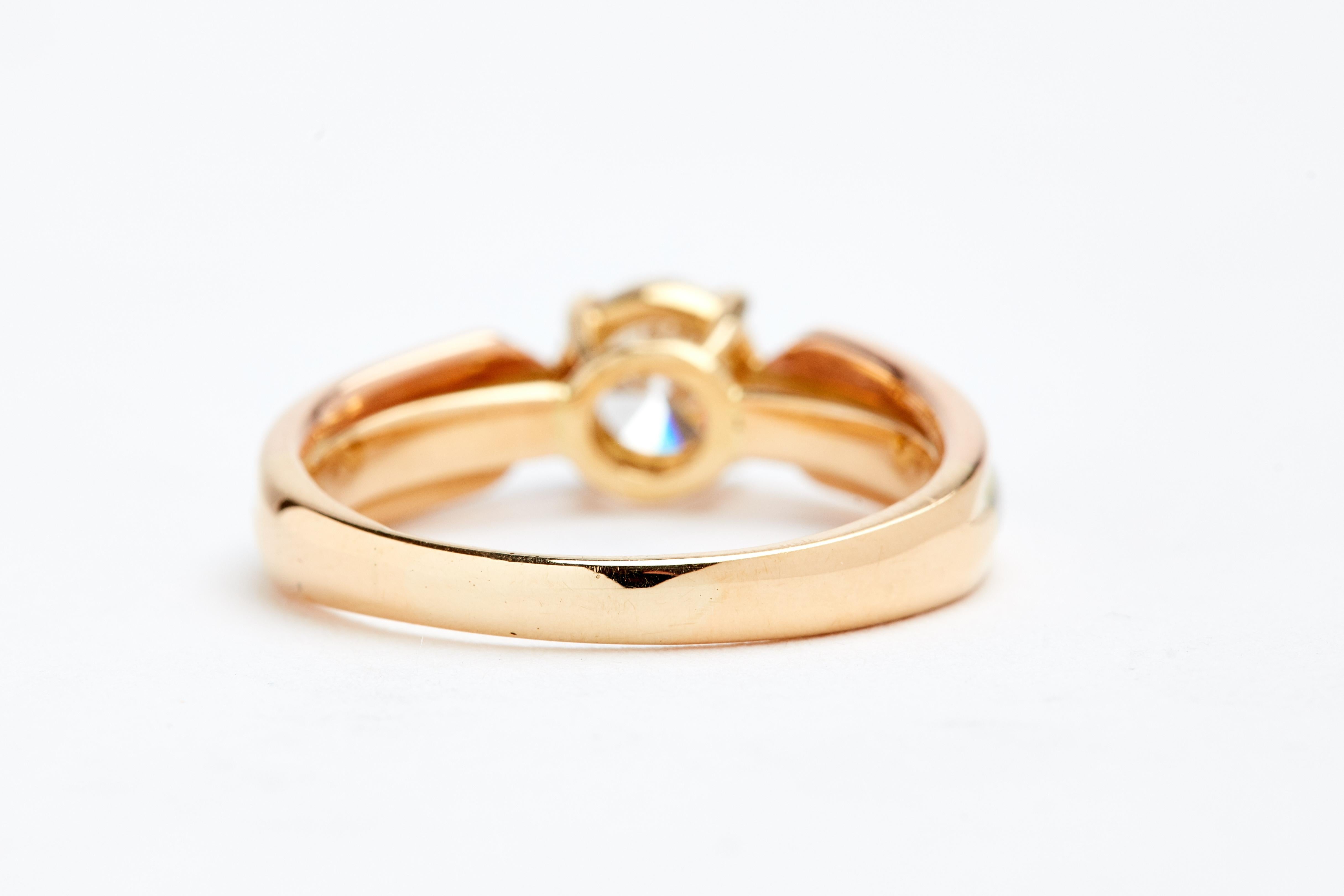 Tri-tone 18k Gold Cartier Solitaire Engagement Ring. 0.70 Carat  G VS2 GIA # 1147169580